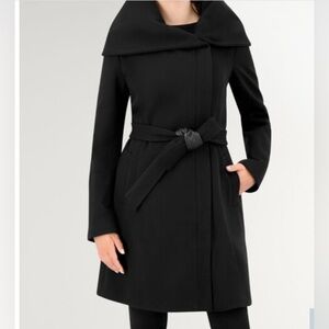 COPY Cole Haan Belted Aysmmetrical Zip Front Twill Black Coat Sz 4